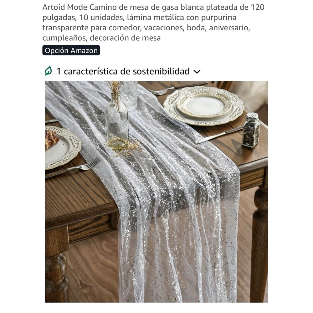 Artoid Mode 10 Pack White Silver Gauze Table Runner 120 Inch Metallic Glitter